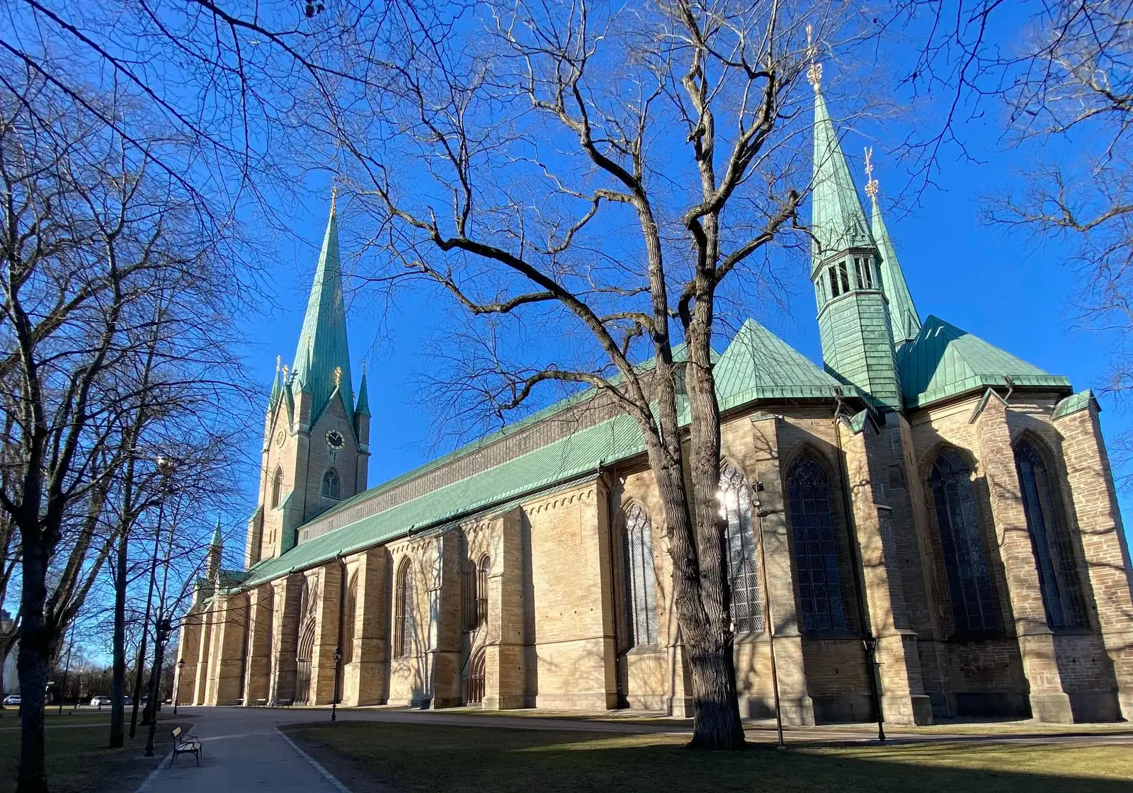Linköpings domkyrka från domkyrkoparken