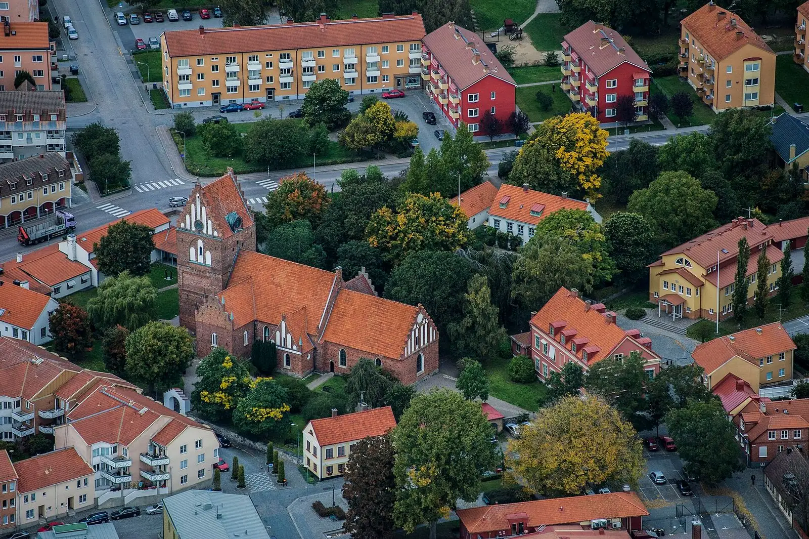 Sölvesborgs stadskärna från luften