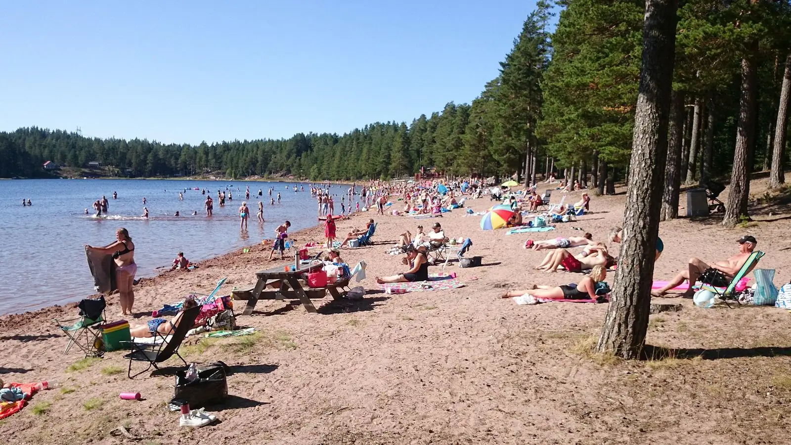 Badstrand vid sjön Ljustern