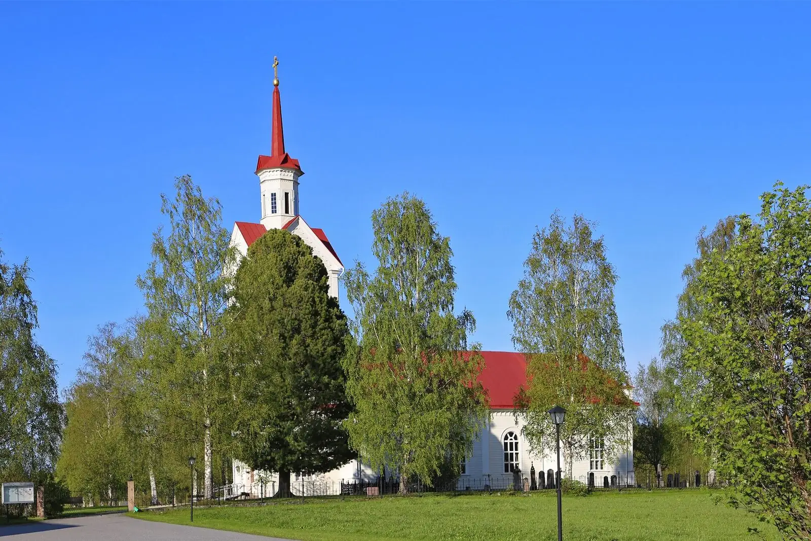 Kyrka bland björkar